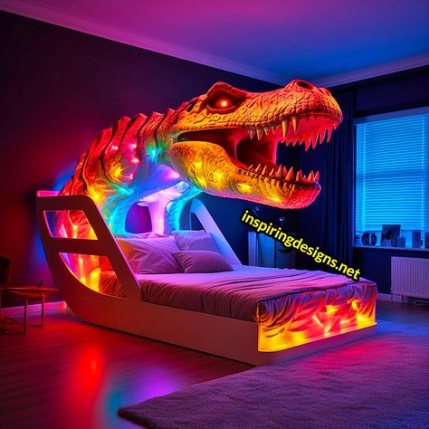 Cool Boy Beds, Dinosaur Bedroom Ideas For Boys, Dinasour Bedroom Decor, Boys Room Dinosaur Theme, Dino Bedroom Ideas For Boys, Kid Boy Room Ideas, Bedroom For Boys Kids, Bunk Bed Rooms For Kids, Bed For Boys Room