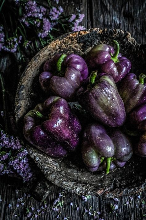 Purple Beauty Bell Peppers in Wood Bowl Purple Food Photography, Purple Bell Pepper, Purple Pepper, Purple Food, Wood Bowl, Bell Peppers, Bell Pepper, Wood Bowls, Peppers