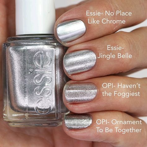 Essie Silver Nail Polish, Silver Nail Polish Ideas, Silver Manicure, Silver Nail Polish, Chrome Nail Polish, Pretty Gel Nails, Nail Ring, Essie Nail, Silver Nails