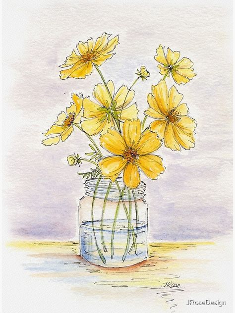 Yellow Cosmos, Jessica Rose, Diy Watercolor Painting, Watercolor Paintings Easy, Watercolor Flower Art, Cat Air, 수채화 그림, Watercolor Flowers Paintings, Watercolor Art Lessons