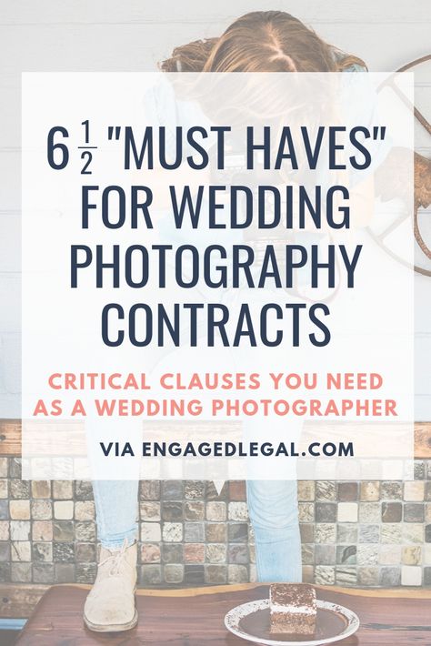 Wedding Photographers, this one's for you! Spring clean your contracts with these critical clauses you need to have as a Wedding Photographer! There’s obviously a lot more that needs to be in any contract, but these are some specific clauses and protections that I really push for my Wedding Photography contracts. Things like, a specific scope of work, who is held liable for damage to property, jurisdiction, terms for termination and/ or rescheduled events, force majeure, and many, many others! Photographers Contract, Law Education, Wedding Contract, Wedding Planner Career, Wedding Photography Contract, Photography Contract, Wedding Planner Business, Wedding Photography Checklist, Wedding Planning Business