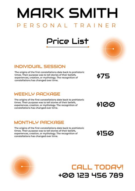 Personal Trainer Price List, Personal Training Price List, Personal Trainer Flyer, Personal Trainer Website, Personal Trainer Business, Personal Training Business, Price List Design, Training Business, Mark Smith