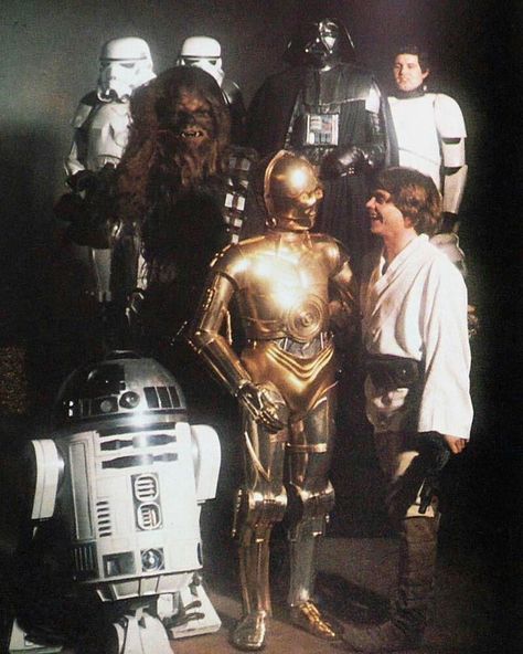 A rare cast picture. It seems Vader was in hurry that his cape is on incorrectly. #starwars #starwarsdaily #starwarsfan #starwarsnerd… Star Wars Cast, Star Wars Episode Iv, Ralph Mcquarrie, Star Wars 1977, Promotional Materials, Star Wars Film, Mark Hamill, Star Wars Wallpaper, Star Wars Images