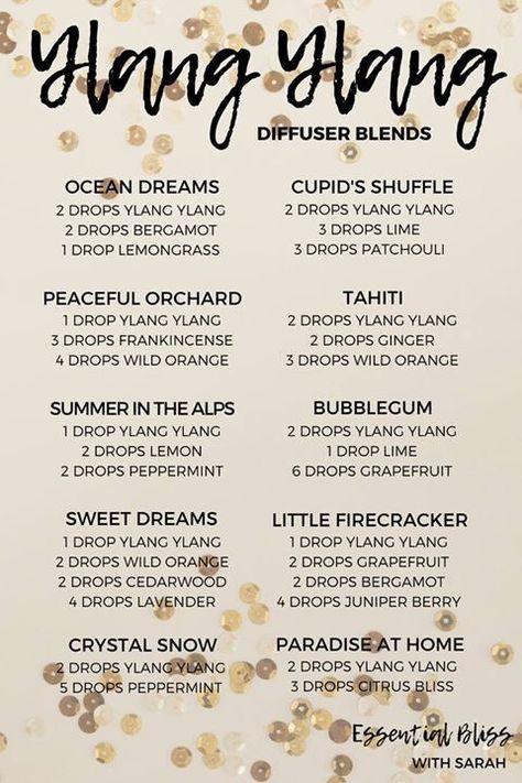 Diffuser blend suggestions using dōTERRA Ylang Ylang essential oil Essential Oil Perfume Spray, Essential Oil Combinations, Magia Das Ervas, Doterra Essential Oils Recipes, Essential Oil Diffuser Blends Recipes, Essential Oils Guide, Ylang Ylang Essential Oil, Essential Oil Diffuser Recipes, Oil Diffuser Recipes