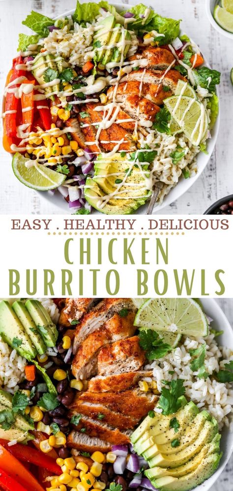 Healthy Chicken Taco Bowl, Chicken Fajita Bowls Healthy, Chicken Rice Bowls Mexican, Fajita Bowls Healthy, Healthy Fajita Bowl, Healthy Chicken Burrito Bowl, Chicken Fajita Burrito, Mexican Chicken Bowl, Fajita Burrito