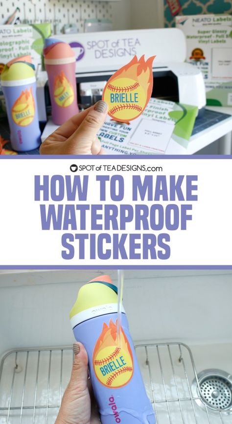 How to Make Waterproof Stickers - Spot of Tea Designs How To Make Stickers With Cricut, Print Then Cut Stickers, Custom Hard Hats, Cricut Heat Transfer Vinyl, Cricut Patterns, Stickers Cricut, Custom Wall Stickers, Cricut Stickers, Diy Stencils