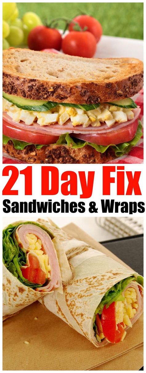 21 Day Fix sandwiches and wraps - Forget Takeout! Eat Easy and Delicious 21-Day Fix Sandwiches that you can make Every Day - dont be tempted to fall off the 21-Day Fix Challenge Sandwiches And Wraps, Fat Burning Meal Plan, 21 Day Fix Diet, Fitness Meals, 21 Day Fix Meal Plan, Beachbody Recipes, Sandwich Wraps, 21 Day Fix Meals, 21 Day Fix