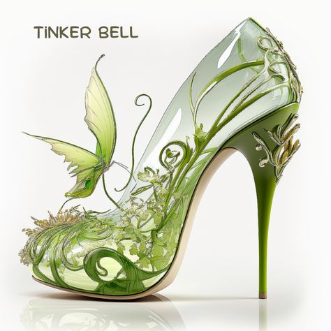 I imagined Disney characters as heels. Nature Inspired Shoes, Enchanted Forest Heels, Fantasy Shoes Heels, Fantasy High Heels, Nature Heels, Weird Heels, Fairytale Heels, Disney High Heels, Vine Shoes