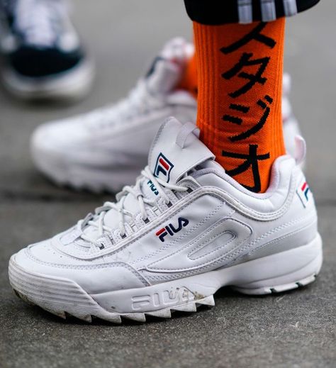 Fila Disruptor II: white trainers Fila Outfit, Mens Accessories Necklace, Fila Disruptor Ii, Fila Disruptor, White Sneakers Men, Fila Disruptors, Cute Sneakers, Women Shoes Online, Clothing Photography