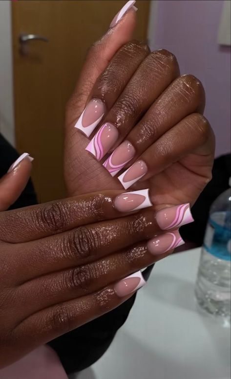 Color Full Nail Designs, Nail Art Designs Summer Gel French Tips, Gel Nail Designs French Tip Ideas Short, Nail Design For Dark Skin, Short Square Acrylic Nails Designs Simple, Pink Short Nail Designs, Nail Designs For Dark Skin, Holiday Nails Summer 2023, Holiday Nails Summer Acrylic