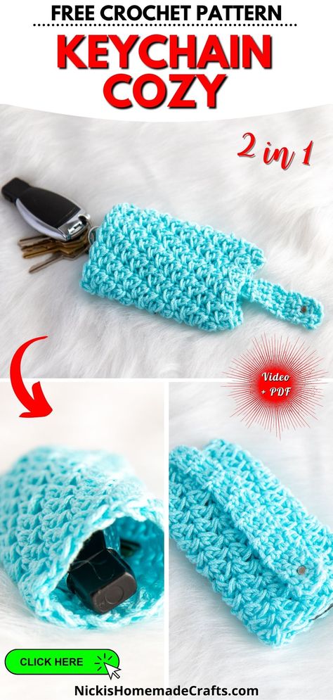 Learn to crochet this beginner friendly keychain cozy holder pattern. This free crochet pattern comes with an ebook, pdf and video tutorial for crochet beginners. Great crochet beginner pattern to make last minute gifts for the Christmas and Holiday Season. Free Crochet Keychain, Diy Keychain Ideas, Crochet Keyrings, Crochet Keychain Ideas, Crochet Key Cover, Mini Coin Pouch, Amigurumi Keychain, Keychain Craft, Crochet Gift Ideas