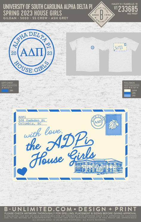 Sorority Shirts Designs Ideas Greek Life, Hometown Throwdown Sorority, Greek Life Shirts Design, Sorority Exec Merch, Signed Sealed Delivered Bid Day, Sorority Moms Day, Adpi Merch, Vintage Sorority Merch, Sorority Merch Ideas Trendy