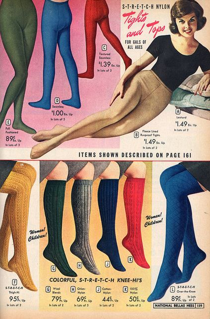 Colourful tights and socks from the NBH catalog, 1964. #vintage #1960s #tights #socks #hosiery #fashion #catalogs 70s Tights, 1960s Tights, 60s Tights, Colour Tights, Vintage Winter Outfits, Colourful Tights, Vintage Catalog, Tights Socks, Wool Tights