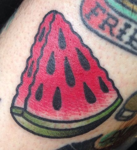 Watermelon tattoo - Tilly Dee, QLD Traditional Watermelon Tattoo, Watermelon Tattoo, Traditional Tattoo Art, Badass Tattoos, Body Tattoos, Picture Tattoos, Body Mods, Future Tattoos, Traditional Tattoo