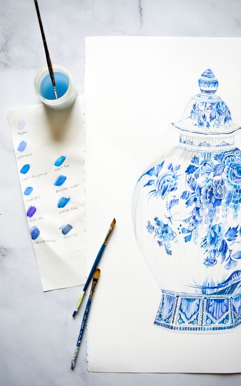 Watercolor Paintings For Sale, Blue White Porcelain, Texas Artist, White Watercolor, Summer Painting, Blue And White Porcelain, Asian Decor, Watercolor Cards, Porcelain Painting