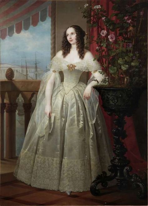 Olga Kalinowska,the first love of Tsar Alexander II of Russia.   "AL" 1700s Ballgown, 1700s Wedding Dress, Royalty Painting, 1700s Dresses, Victorian Ball Gowns, 19th Century Women, Old Portraits, Old Dresses, Ladies Gown