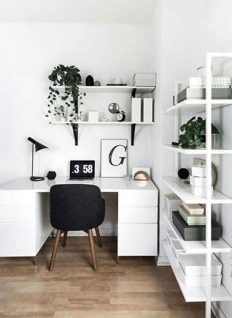 15 Pieces Of Home Decor You Need To Make Adulting Easier - Society19 Minimal Workspace, Hiasan Bilik Tidur, Small Space Office, White Desk, Study Room Decor, Trendy Home, Room Inspiration Bedroom, Room Ideas Bedroom, Home Office Design