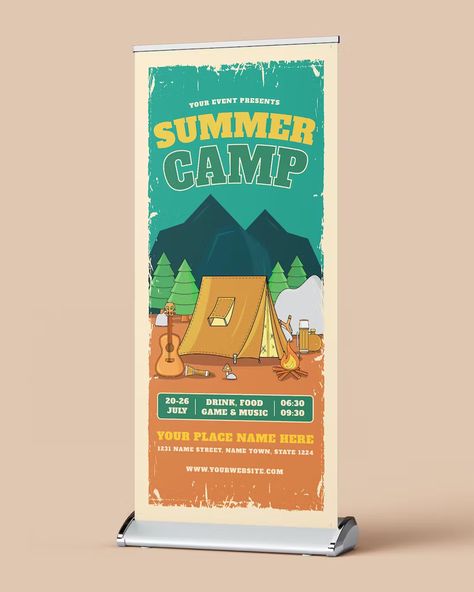 Summer Camp Banner, Pull Up Banner, Rollup Banner Design, Rollup Banner, Banner Templates, Banner Template Design, Place Names, Banner Template, Pull Up