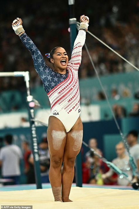 Jordan Chiles reacts after competing in the uneven bars event Jordan Chiles Gymnastics, Gymnastics Pics, Team Usa Gymnastics, Fire Photos, Jordan Chiles, Usa Rugby, Athlete Motivation, Gymnastics Quotes, Female Sports