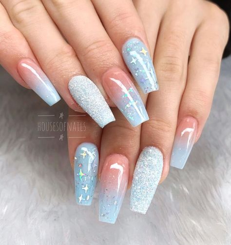 Fancy French Acrylic Nails, Blue And Silver Nails Acrylic, Baby Blue Winter Nails Acrylic, Blue Christmas Nails Acrylic, Bubblegum Nails, Baby Blue Acrylic Nails, Unghie Sfumate, Baby Blue Nails, Blue Acrylic Nails