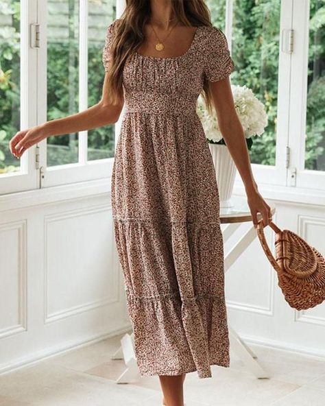 d9731321ef4e063ebbee79298fa36f56desc48589864ri Summer Midi Dress, Floral Wrap Maxi Dress, Round Neck Casual Dress, Dress With Short Sleeves, Midi Ruffle Dress, Vestidos Vintage, Mode Inspo, Pusheen, Maxi Wrap Dress