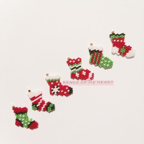 Christmas Socks Set Brick Stitch Pdf Red Green Miyuki Delica Seed Bead Pattern for Beadwork Jewelry Charm Earrings Pendant Christmas Brick Stitch Patterns, Christmas Seed Bead Patterns, Brick Stitch Christmas Earrings, Seed Bead Christmas, Thread Projects, Beadwork Jewelry, Diy Seed Bead Earrings, Seed Bead Pattern, Bead Projects