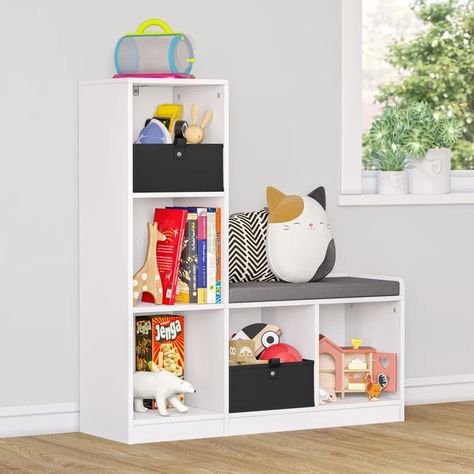 RiverRidge Home Kids 5 Cubby Storage Bench - White & Reviews | Wayfair Toy Storage Shelves, White Storage Bench, Toy Storage Bench, Cubby Storage Bench, Kids Cubbies, Kids Bench, Toy Storage Organization, Playroom Storage, Fabric Storage Bins