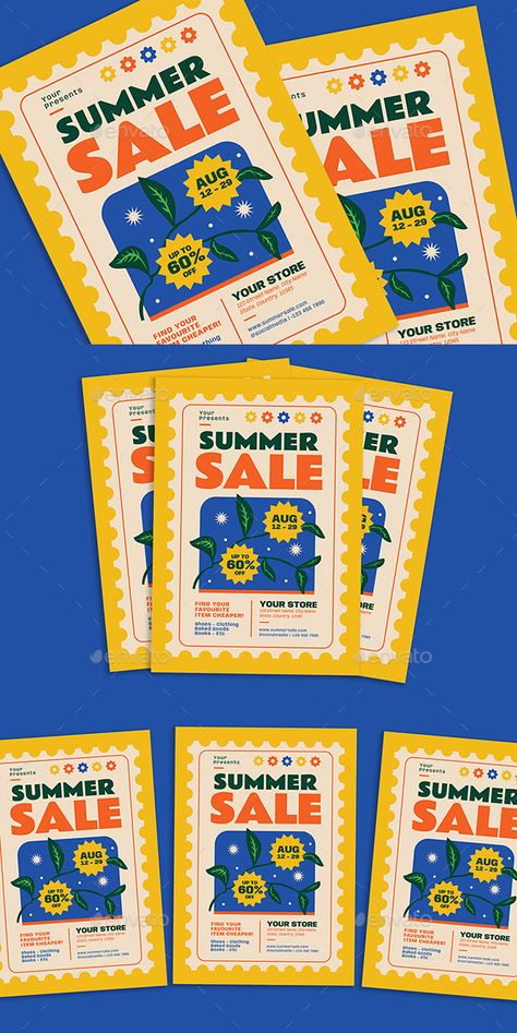 Retro Summer Sale Flyer End Of Summer Sale Graphic, Thrift Market Poster, Campaign Ads Design, Sale Off Poster Design, Sale Design Poster, Discount Flyer Design, Retro Infographic, Sale Poster Ideas, Infographic Flyer