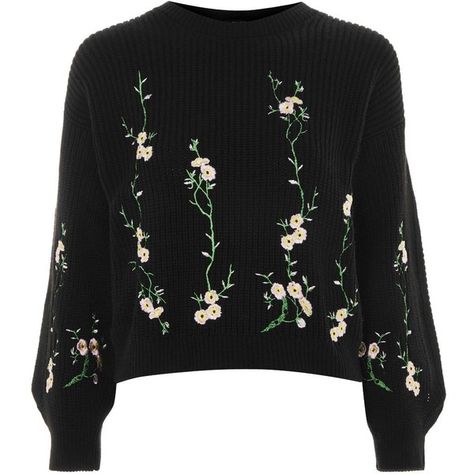 Topshop Floral Embroidered Ribbed Jumper featuring polyvore, women's fashion, clothing, tops, sweaters, topshop, black, ribbed sweater, leather sweater, topshop sweater, ribbed top and leather tops Thick Knit Sweater, Sweater Chunky, Iranian Women Fashion, Floral Embroidered Top, Chunky Knit Sweater, Cute Comfy Outfits, Embroidered Sweater, Top Floral, Men Fashion Casual Outfits