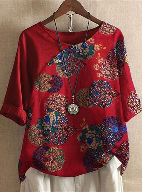 Boho Fashion Over 50, Classic Shirt Dress, Floral Print Shorts, Fashion Over 50, Look Casual, Red Blouses, Fashion Wear, Floral Shirt, Clearance Sale