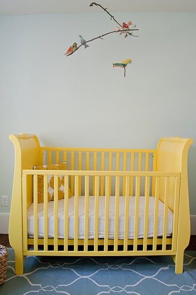 Painting A Crib, Yellow Crib, Yellow Nursery, Yellow House, Boys Nursery, Nursery Paintings, Vinyl Wall Stickers, Nursery Inspiration, Baby's Room