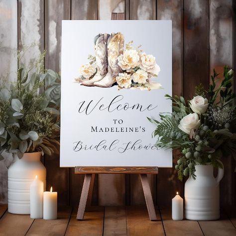 Elegant Floral Cowgirl Boots Bridal Shower Welcome Foam Board Boots And Bubbly Bridal Shower, Boots And Bubbly, Cowgirl Bridal Shower, Western Bridal Showers, Country Bridal Shower, Bridal Shower Sign, Bridal Shower Welcome Sign, Shower Welcome Sign, Rustic Bridal