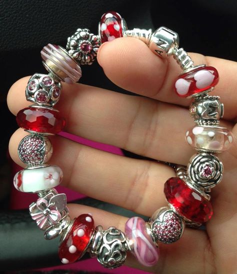 Design your own photo charms compatible with your pandora bracelets. Pandora red and pink Pink Themed Pandora Bracelet, Red And Pink Pandora Bracelet, Pandora Valentines Day, Pandora Charms Red, Pandora Red, Pandora Inspiration, Pandora Bracelet Designs, Pandora Jewelry Charms, Pandora Beads