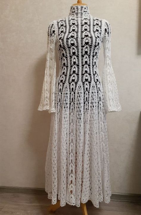 Crochet Winter Dresses, Long Sleeve Crochet Dress, Crochet Beach Wear, Crochet Bodycon Dresses, Crochet Dress Pattern Free, Crochet Wedding Dresses, White Crochet Dress, Crochet Pants, Crochet Ladies Tops