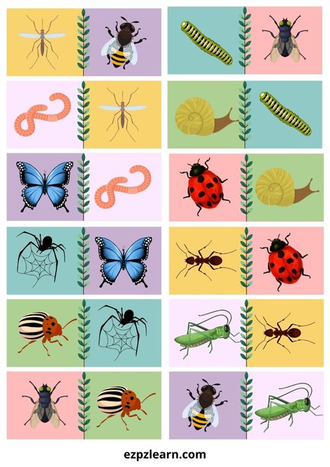 Insects Bugs - Ezpzlearn.com Insect Games, The Very Hungry Caterpillar Activities, Hungry Caterpillar Activities, Preschool Patterns, Dominoes Game, Ab Patterns, Visual Perception Activities, Apple Picture, Pictures Of Insects