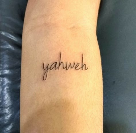 This is your name. Abba Father Yahweh Yahweh Shalom Tattoo, Yahweh Tattoos For Women, Yah Weh Tattoo, Christian Collarbone Tattoo, Yahweh Yireh Tattoo, Yahweh Tattoo Women, Yehwah Tattoo, God Names Tattoo, Christian Friend Tattoos