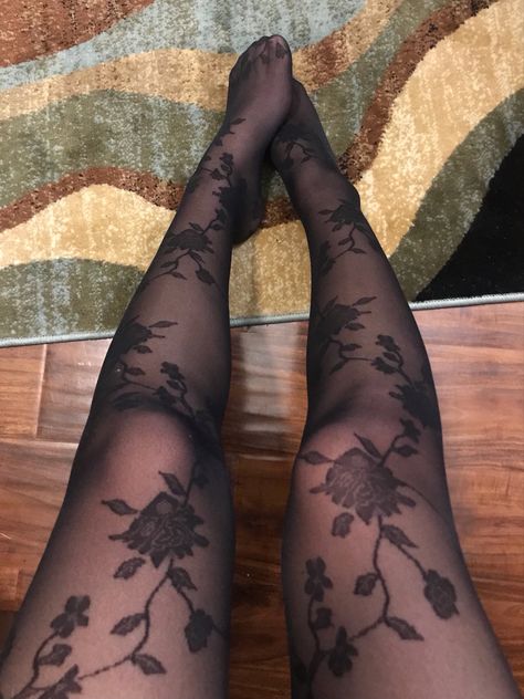 $10 from target! Floral Pantyhose Outfit, Black Pantie Hose Outfit, Pretty Tights, Pantyhose Outfit, Pretty Socks, Legs Outfit, Panty Hose, Tights Fashion, Pantyhose Heels