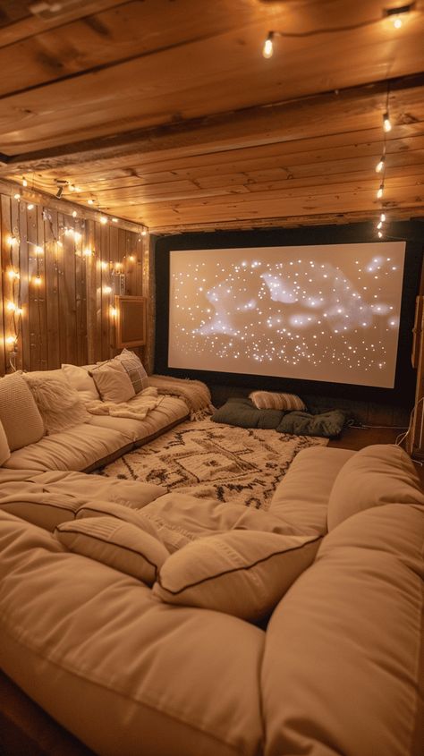 A small theatre room is perfect for couples who want to upgrade their movie date nights. But we understand you also don't want to break the bank while creating it. Creating a small theatre room Tiny Cinema Room, Theater Game Room, Cozy Home Cinema, Garage Theater, Cinema House, Like The Movies Aesthetic, Movie Room Ideas Cozy, Basement Projector Room, Small Home Cinema Room