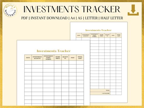 Investment Tracker Printable, Investment Planner, Investment Tracker, Personal Finances, Tracker Printable, Field Notes, Planner Ideas, Keep Track, Study Planner