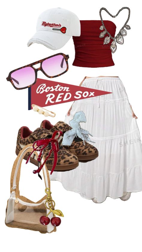 Boston red socks outfit Fenway park shein fit style board Red Sox Outfit, Boston Red Sox Outfit, Red Socks, Sock Outfits, Sock Game, Boston Red, Boston Red Sox, Red Sox, Boston