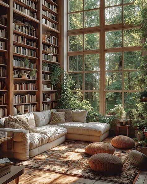 Home Library Aesthetic, Dream Home Library, Cozy Home Library, Home Library Rooms, Cozy Library, Dream Life House, Library Aesthetic, Home Library Design, Aesthetic Flowers