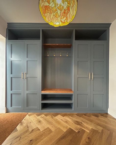 Storage Bench Shoes, Storage Bench Seating Living Room, Entrance Hall Joinery, Wardrobe With Bench Seat, Ikea Pax Bootroom, Built In Coat And Shoe Storage, Entry Storage Ideas Entryway, Long Hallway Storage, Bootroom Hallway