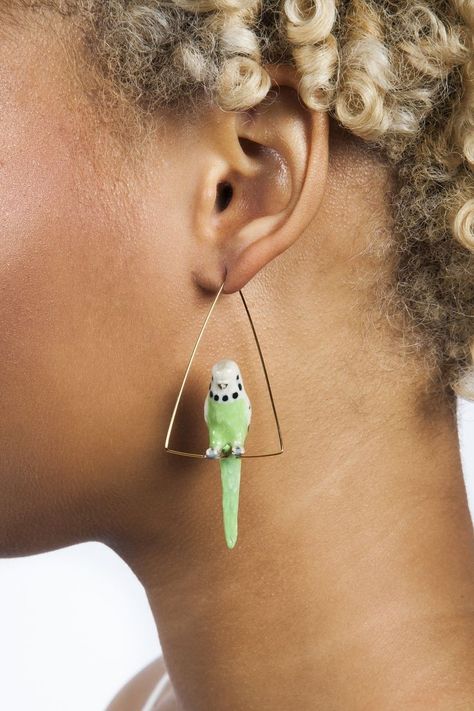 Green Parakeet, Weird Jewelry, Quirky Earrings, Funky Earrings, Funky Jewelry, Triangle Earrings, Bijoux Diy, Fun Earrings, Ear Jewelry