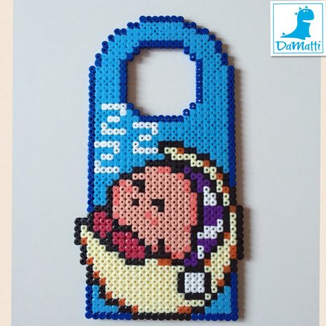 Kirby door hanger hama beads by Daria DaMatti Hama Beads Door Hanger, Peeler Bead Door Hanger, Perler Door Hanger, Perler Bead Door Hanger, Melty Bead Designs, Perler Creations, Beading For Kids, Easy Perler Beads Ideas, Hamma Beads