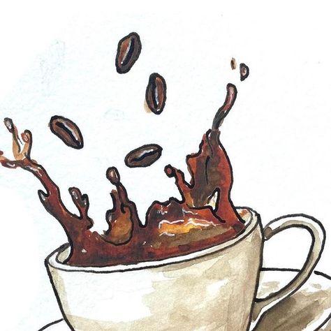 Coffee Bag Drawing, Coffee Drawing Aesthetic, Coffee Beans Drawing, Drawing With Coffee, Bestie Journal, Coffee Drawings, Coffee Mural, Pantone Cards, Pantone Challenge