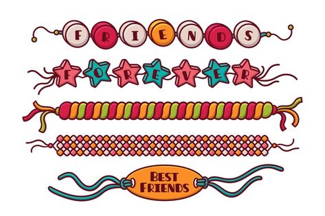 Free Vector | Colorful friendship band collection Friendship Bracelet Drawing, Braclets Diy, Bracelet Drawing, Bracelet Logo, Friendship Bands, Friendship Band, Idea Logo, Scrapbook Inspo, Travel Journal Scrapbook