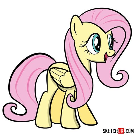 How to draw Fluttershy pony | MLP - Step by step drawing tutorials Fluttershy Drawing, Mlp Crafts, Old Kids Cartoons, Fluttershy Pony, Fun Chalk Art, Back Drawing, My Little Pony Applejack, Body Template, Kawaii Manga