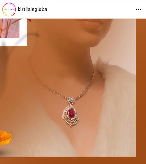 Simple Diamond Necklace Indian, Pendents Design, Simple Diamond Necklace, Ruby Necklace Designs, Fashion Jewelry Necklaces Gold, Diamond Necklace Indian, Cz Jewellery, Temple Jewellery Earrings, Neck Pieces Jewelry