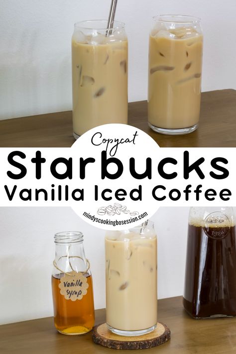 Our homemade vanilla iced coffee is quick and easy making it a great way to get your caffeine fix. We make our own 3 ingredient vanilla simple syrup for this recipe, and you can too!  I am a huge coffee lover and am always looking for ways to take my daily cup of joe to the next level. This easy vanilla iced coffee did not disappoint! It is refreshing and flavorful. Blended Iced Coffee Recipe Easy, How To Make Starbucks Iced Coffee, Vanilla Syrup For Coffee Recipes, Instant Iced Coffee Recipe Easy, Simple Iced Coffee Recipe, French Vanilla Iced Coffee Recipe, Vanilla Coffee Recipe, Starbucks Vanilla Iced Coffee, Instant Iced Coffee Recipe