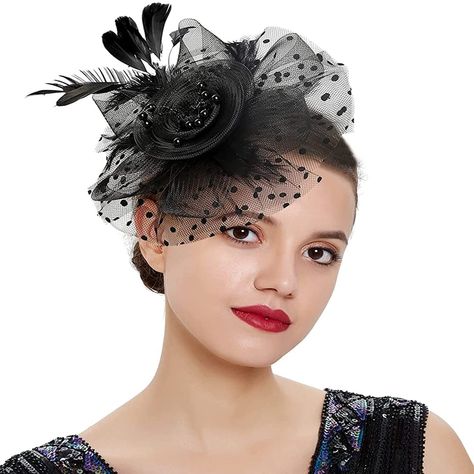 PRICES MAY VARY. 100% Polyester Imported Pull-On closure Dry Clean Only Unique Design: This flower fascinator hat is made of mesh and real feather, decorated with some beads, durable and lightweight to wear, based on your style of dressing, you can use it as clip or headband individually. 2 Ways Easy to Wear: All of the fascinator headband comes with both a crocodile hair clip and headband. Two ways of wearing fascinator hat are very easy to change, choose the comfort ways you like. Good Workman Veiled Hats, Black Fascinator, Feather Hair Clips, Flower Fascinator, Party Headband, Tea Party Hats, Fascinator Headband, Feather Fascinators, Kentucky Derby Hats